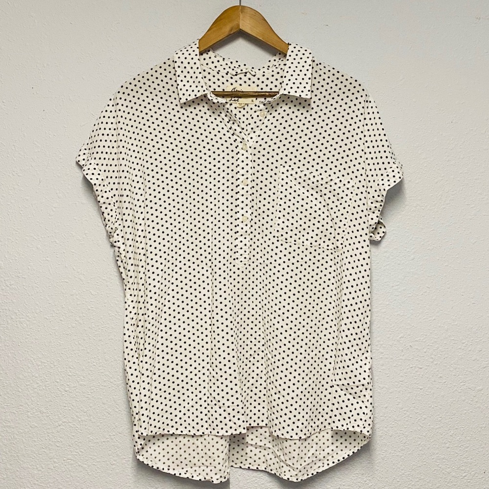 Cosmic Blue Love White & Black Print Button Up Top